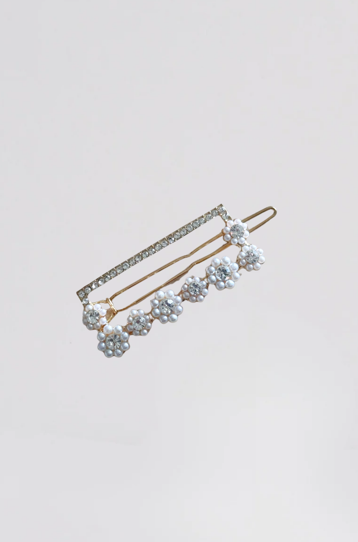 barrette perle strass rect. fleur - Photo 1