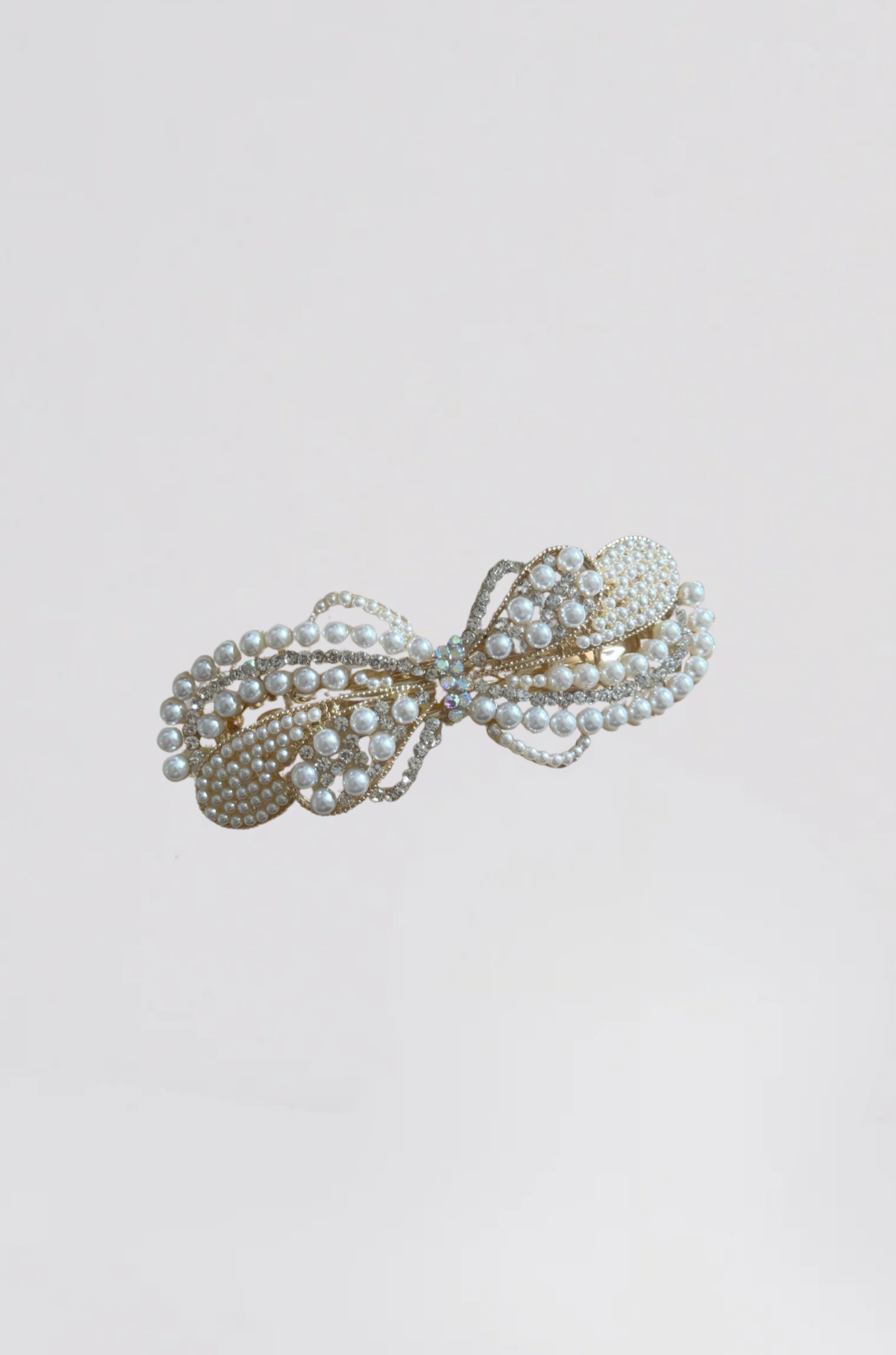 barrette dorée strass+perle noeud - Photo 1