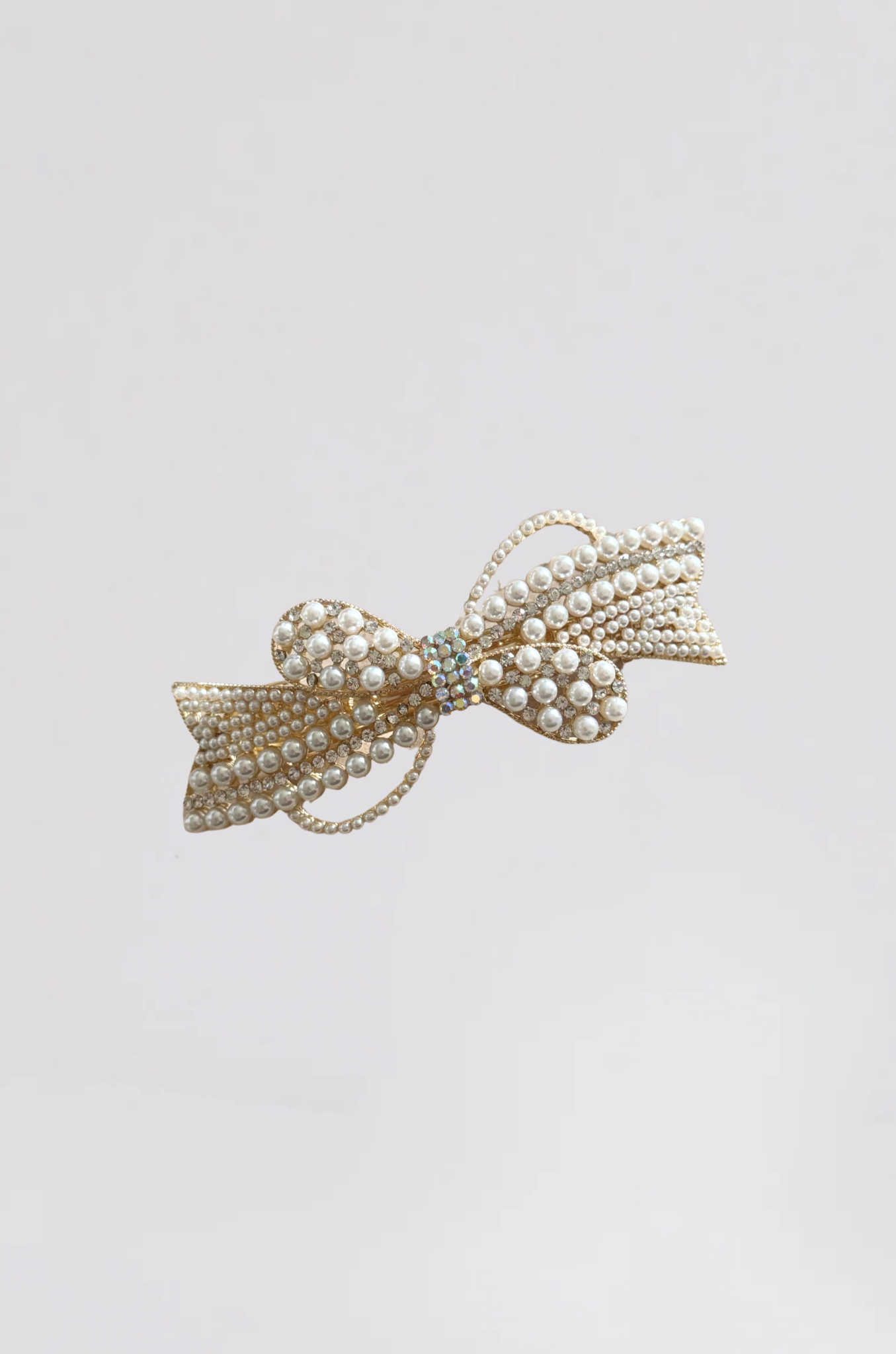 barrette dorée strass+perle noeud double - Photo 1