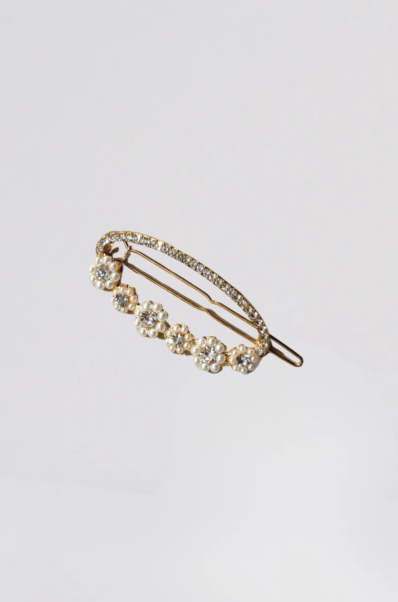 barrette perle strass oval fleur - Photo 1