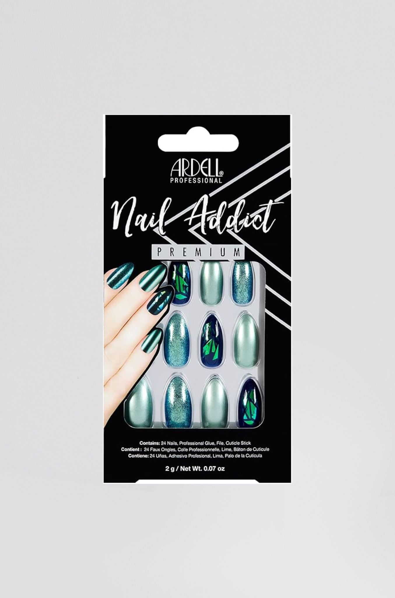 kit faux ongles vert paillettes chrome - Photo 1