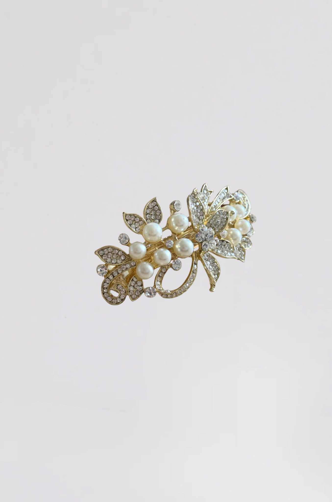 barrette dorée strass+perle fleur - Photo 1